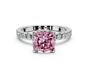 Solitaire Engagement Ring Setting for Fancy Pink Cushion Cut Center with Fine Pave Band and Claw Prong Head in Platinum