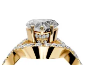 Halo Engagement Ring Setting for Heart-Shaped Center with Pave Infinity Twist Band and Prong Head in Yellow Gold