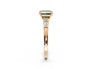 3 Stone Engagement Ring Setting for Fancy Green Princess Cut Center with Channel Baguette Accents and Prong Head in Rose Gold