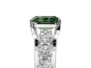 Solitaire Engagement Ring Setting for Fancy Green Emerald Cut Center with Graduated Shared Prongs and Prong Head in Platinum