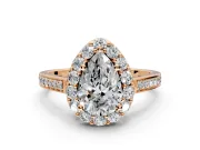 Floral Halo Engagement Ring Setting for Pear-Shaped Center with Large Halo Accents and Prong Head in Rose Gold
