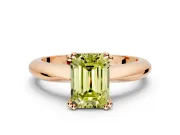 Solitaire Engagement Ring Setting for Fancy Yellow Emerald Cut Center with Reverse Tapered Band and Prong Head in Rose Gold