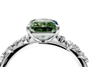 Cluster Engagement Ring Setting for Fancy Green Radiant Cut Center with Round Cut Accent Band and Prong Head in White Gold