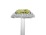 Halo Engagement Ring Setting for Fancy Yellow Radiant Cut Center with Plain Tapered Band and Prong Head in White Gold