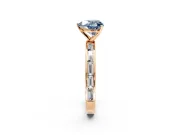 Solitaire Engagement Ring Setting for Fancy Blue Heart-Shaped Center with Channel Baguette Band and Prong Head in Rose Gold