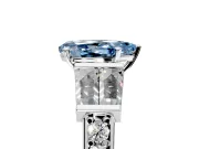 Channel-Set Engagement Ring Setting for Fancy Blue Pear-Shaped Center with Baguette Band and Prong Head in Sterling Silver