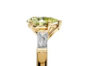 3 Stone Engagement Ring Setting for Fancy Yellow Pear-Shaped Center with Tapered Baguettes, Plain Band and Prong Head in Yellow Gold