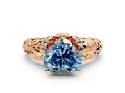 Solitaire Engagement Ring Setting for Fancy Blue Heart-Shaped Center with Filigree Accent Basket and Prong Head in Rose Gold