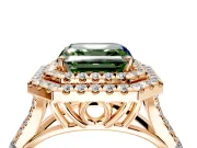 Double Halo Engagement Ring Setting for Fancy Green Asscher Cut Center with Narrow Pave Split Shank and Prong Head in Rose Gold