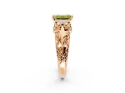 Solitaire Engagement Ring Setting for Fancy Yellow Emerald Cut Center with Filigree Accent Basket and Prong Head in Rose Gold