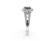 Halo Engagement Ring Setting for Fancy Green Asscher Cut Center with Two-Strand Split Shank and Prong Head in Sterling Silver