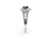 Halo Engagement Ring Setting for Fancy Green Cushion Cut Center with Two-Strand Split Shank and Prong Head in Sterling Silver
