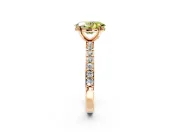 Solitaire Engagement Ring Setting for Fancy Yellow Oval Center with Round Cut Pave Band and Prong Head in Rose Gold