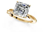 Solitaire Engagement Ring Setting for Asscher Cut Center with Twist Band and Bead Prong Head in Yellow Gold