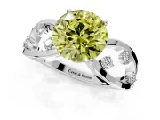 Solitaire Engagement Ring Setting for Fancy Yellow Round Cut Center with Criss-Cross Accent Band and Prong Head in Platinum