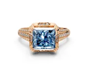 Solitaire Engagement Ring Setting for Fancy Blue Princess Cut Center with Accented Split Shank and Prong Head in Rose Gold