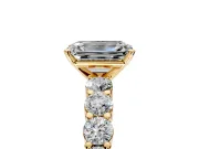 Shared-Prong Engagement Ring Setting for Emerald Cut Center with Graduated Accents and Prong Head in Yellow Gold