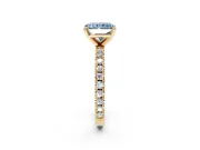 Solitaire Engagement Ring Setting for Fancy Blue Radiant Cut Center with Fine Pave Band and Claw Prong Head in Yellow Gold