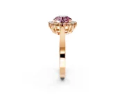 Starburst Halo Engagement Ring Setting for Fancy Pink Round Cut Center with Flat Cathedral Band and Prong Head in Rose Gold