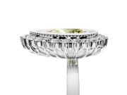 Halo Engagement Ring Setting for Fancy Yellow Pear-Shaped Center with Milgrain Bezel Rim, Plain Band and Prong Head in Sterling Silver