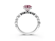 Solitaire Engagement Ring Setting for Fancy Pink Round Cut Center with Beaded Bezel Station Band and Prong Head in Platinum