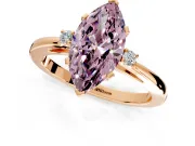 3 Stone Engagement Ring Setting for Fancy Pink Marquise Center with Low-Set Round Cut Accents and Prong Head in Rose Gold