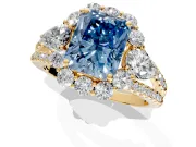 Halo Engagement Ring Setting for Fancy Blue Radiant Cut Center with Two-Strand Split Shank and Prong Head in Yellow Gold