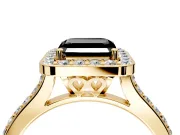 Halo Engagement Ring Setting for Fancy Black Asscher Cut Center with Pave Accents, Heart Basket and Prong Head in Yellow Gold