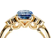 Cluster Engagement Ring Setting for Fancy Blue Radiant Cut Center with Bezel Accent Clusters and Prong Head in Yellow Gold