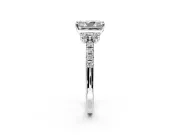 Paired Accent Engagement Ring Setting for Radiant Cut Center with Pave Band and Prong Head in White Gold