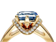 Solitaire Engagement Ring Setting for Fancy Blue Asscher Cut Center with Wide Band, Pave Collar and Prong Head in Yellow Gold