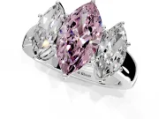 3 Stone Engagement Ring Setting for Fancy Pink Marquise Center with Raised Basket Heads and Prong Head in Sterling Silver