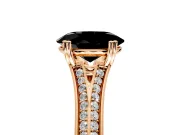 Solitaire Engagement Ring Setting for Fancy Black Oval Center with Pave Rail Split Shank and Prong Head in Rose Gold