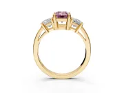 3 Stone Engagement Ring Setting for Fancy Pink Emerald Cut Center with Matching Side Accents and Prong Head in Yellow Gold