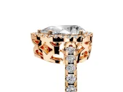 Accent Halo Engagement Ring Setting for Pear-Shaped Center with Full-Length Pave Band and Prong Head in Rose Gold