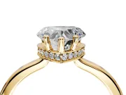 Hidden Halo Engagement Ring Setting for Heart-Shaped Center with Wide Flat Plain Band and Prong Head in Yellow Gold