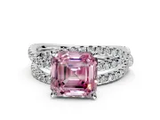 Solitaire Engagement Ring Setting for Fancy Pink Asscher Cut Center with Woven 3-Strand Pave Band and Prong Head in Platinum