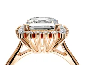 Starburst Halo Engagement Ring Setting for Asscher Cut Center with Thin Round-Wire Band and Prong Head in Rose Gold