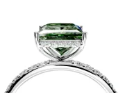 Hidden Halo Engagement Ring Setting for Fancy Green Princess Cut Center with Pave Band and Prong Head in Platinum