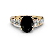 Solitaire Engagement Ring Setting for Fancy Black Oval Center with Graduated Shared Prongs and Prong Head in Yellow Gold