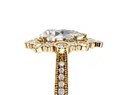 Milgrain Halo Engagement Ring Setting for Pear-Shaped Center with Bezel Point Accents and Prong Head in Yellow Gold
