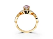 Halo Engagement Ring Setting for Fancy Pink Pear-Shaped Center with Pave Infinity Twist Band and Prong Head in Yellow Gold