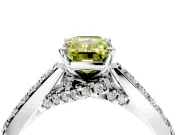 Solitaire Engagement Ring Setting for Fancy Yellow Emerald Cut Center with Crossover Accents and Prong Head in Sterling Silver