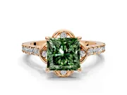 Floral Engagement Ring Setting for Fancy Green Princess Cut Center with Pave Band and Floral Prong Head in Rose Gold