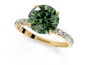 Solitaire Engagement Ring Setting for Fancy Green Round Cut Center with Micro Pave Band and Prong Head in Yellow Gold