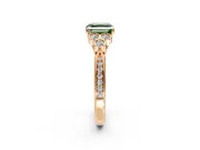 Cluster Engagement Ring Setting for Fancy Green Asscher Cut Center with Bezel Accent Clusters and Prong Head in Rose Gold
