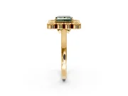 Cluster Halo Engagement Ring Setting for Fancy Green Princess Cut Center with Milgrain Bezel Accents and Prong Head in Yellow Gold