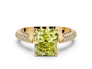 Solitaire Engagement Ring Setting for Fancy Yellow Radiant Cut Center with Multi-Row Accents and Prong Head in Yellow Gold