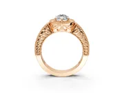 Milgrain Halo Engagement Ring Setting for Marquise Center with Pave Band and Prong Head in Rose Gold