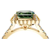 Milgrain Floral Halo Engagement Ring Setting for Fancy Green Asscher Cut Center with Pave Band and Prong Head in Yellow Gold